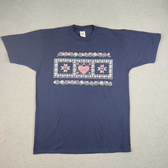 Jerzees Other - Vintage Cottage Core Shirt Large Hearts Flowers Needlework 90's Jerzees USA Made